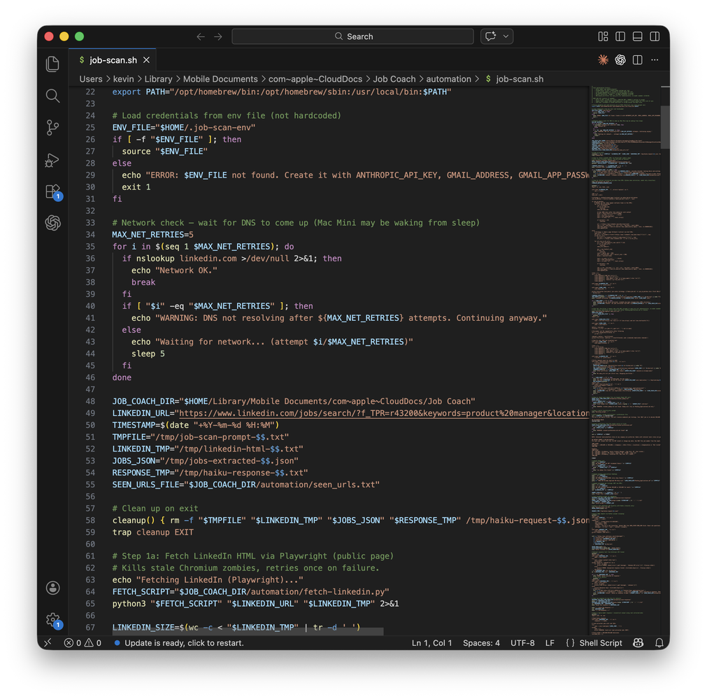 A code editor showing the shell script that powers the job scanner.