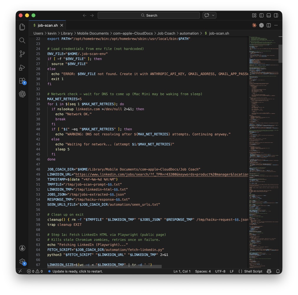 A code editor showing the shell script that powers the job scanner.