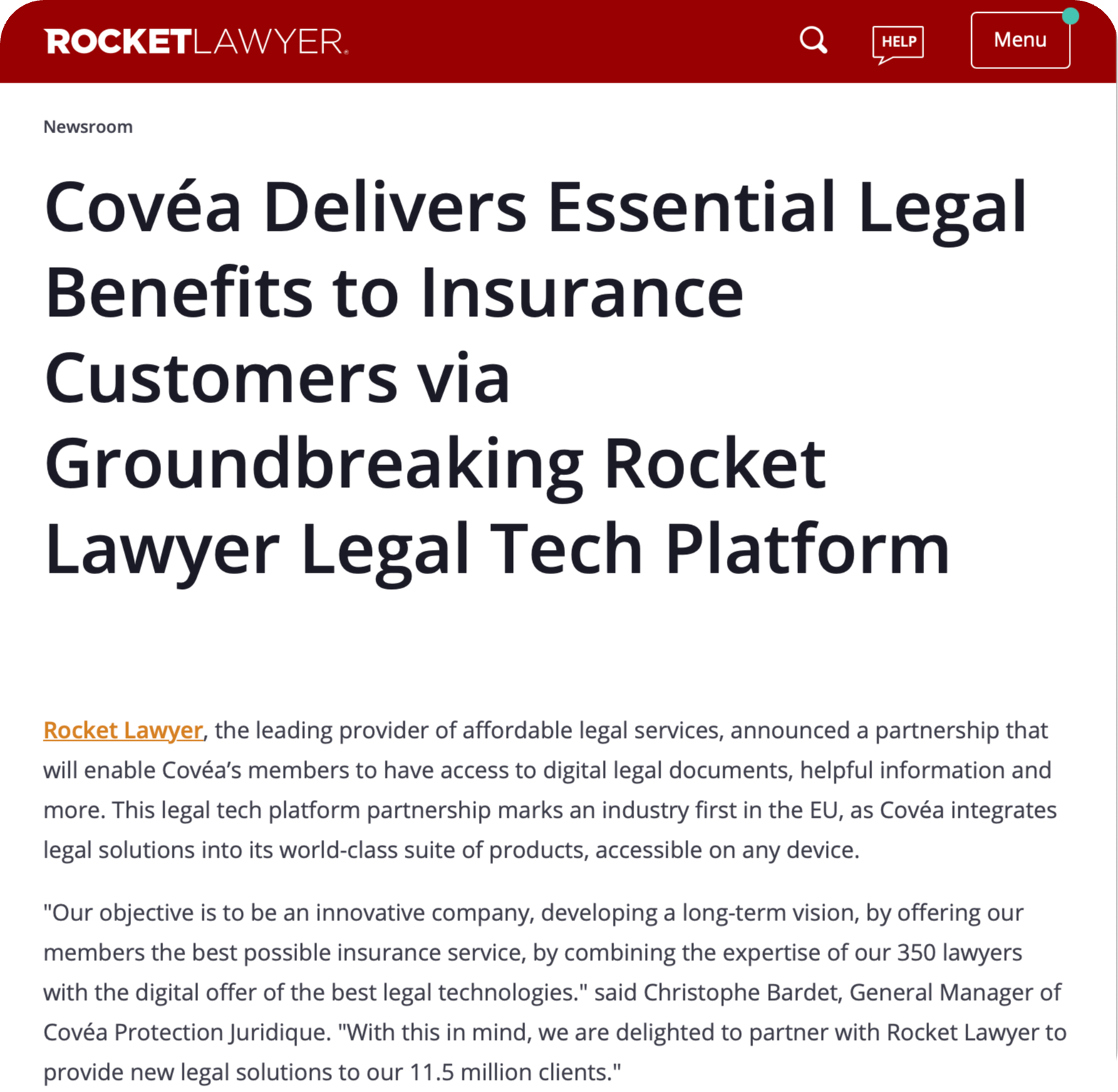 Rocket Lawyer and Covéa Press Release
