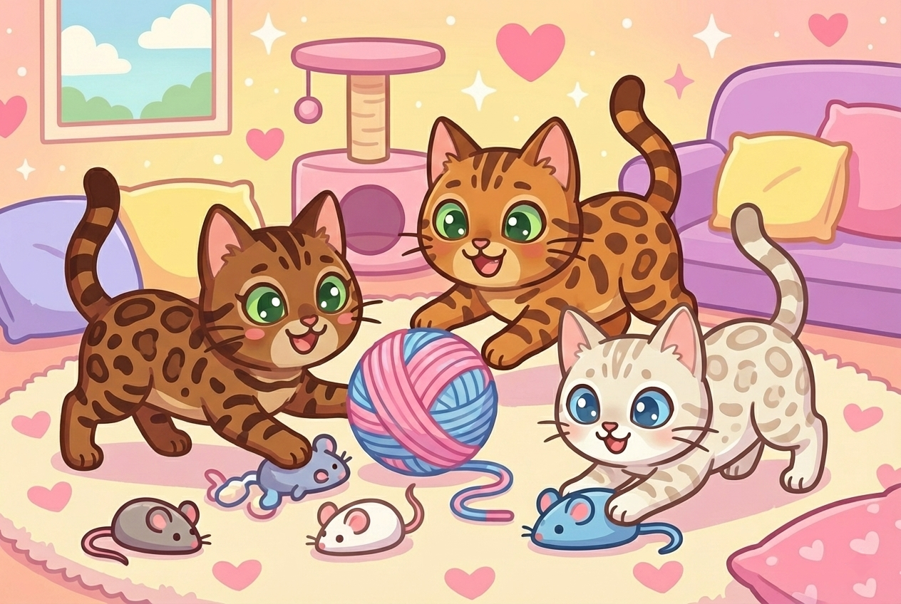 Blue, Scarlet, and Luna, the three cats