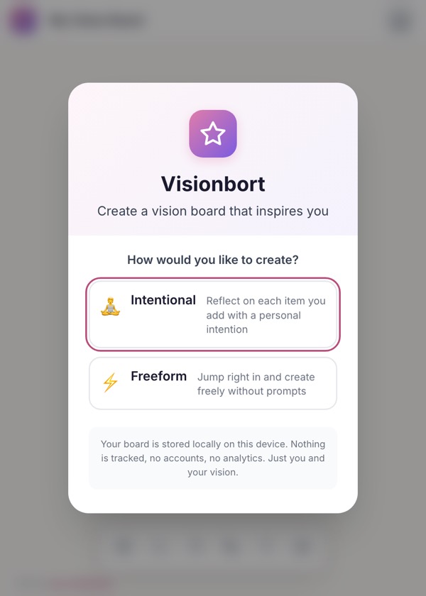 A Visionbort board in progress, with emoji stickers on an open canvas
