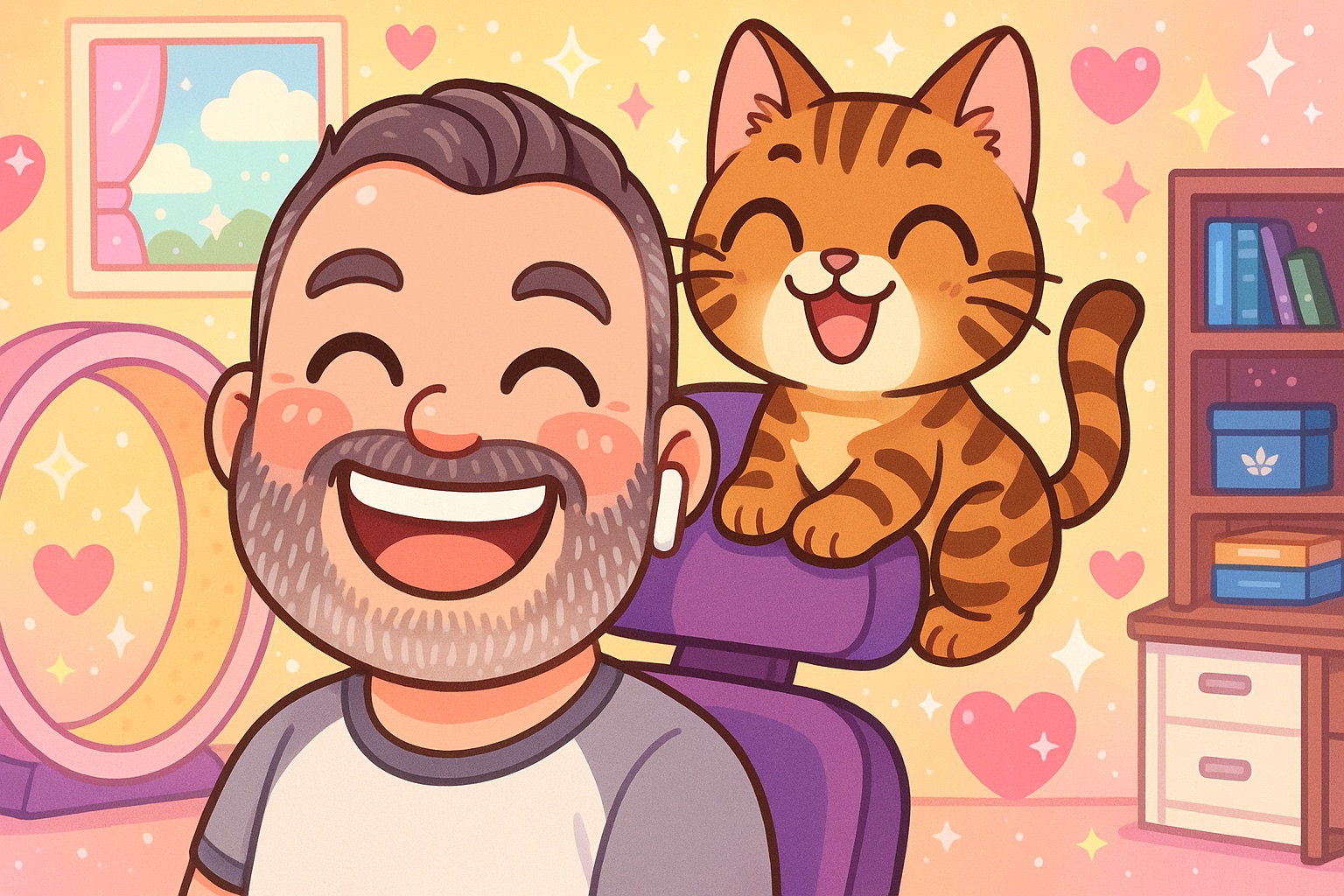 Kevin with cat - illustration