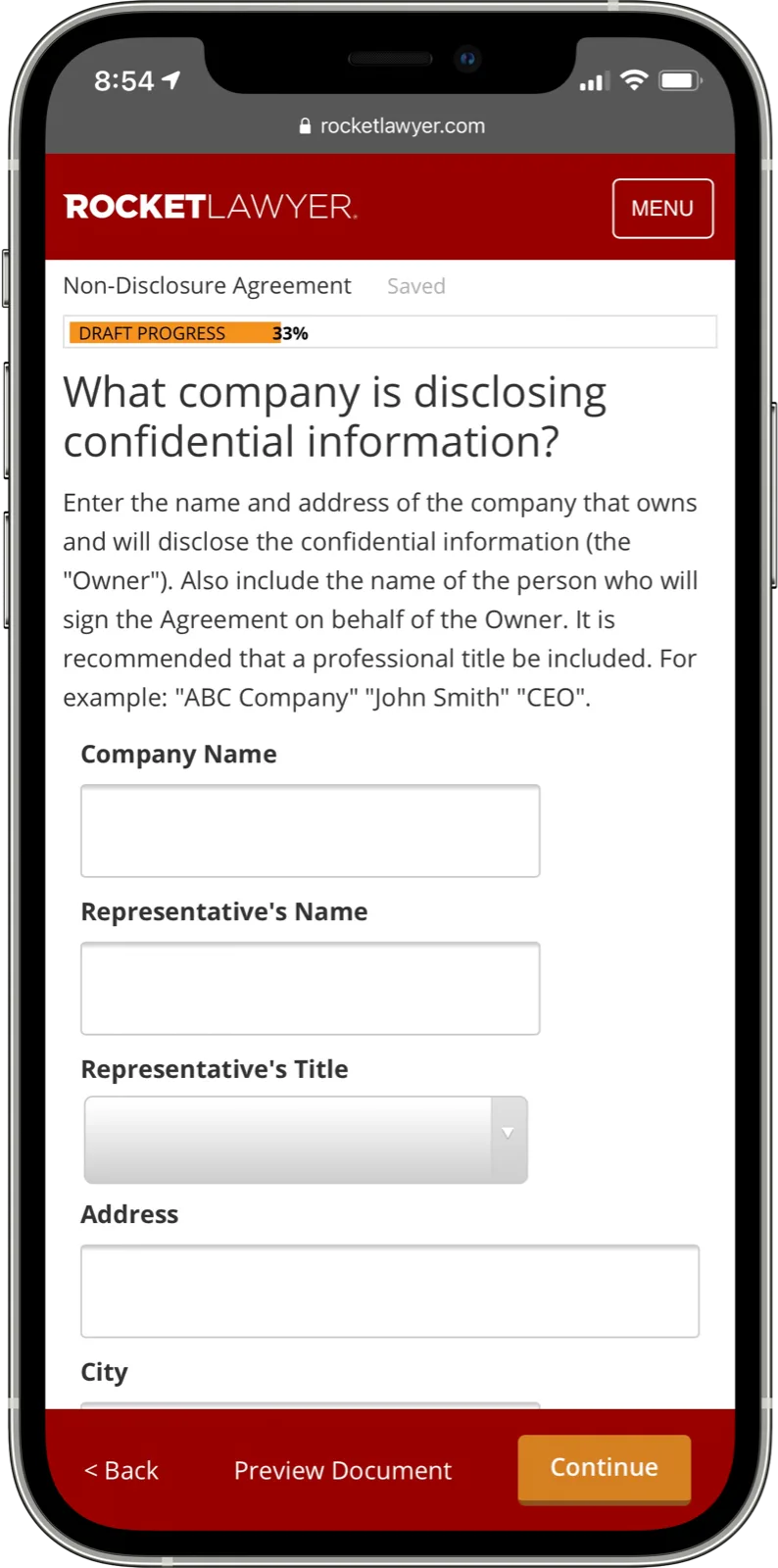 Legal document interview