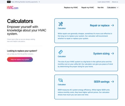 HVAC.com sizing calculators
