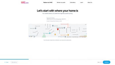 HVAC.com replacement quote funnel, address step