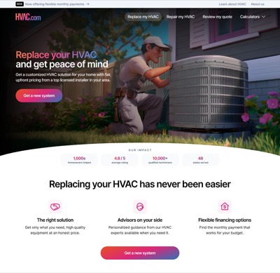 HVAC.com system replacement landing page