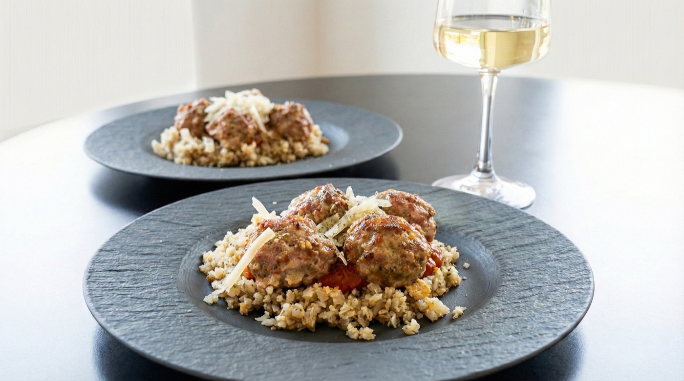 Italian Pork Meatballs over Cauliflower Rice